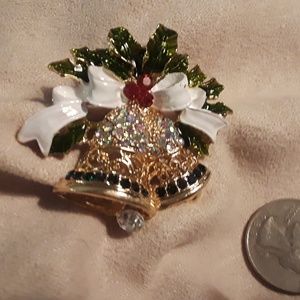 Christmas Pin, Brooch, Rhinestone, Holiday Acesory